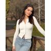 imageOQQ Womens Long Sleeve Shirts Crew Neck Button Knit Stretch Casual Basic Tops Fitted Tee ShirtsBeige