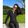 imageOQQ Womens Long Sleeve Shirts Crew Neck Button Knit Stretch Casual Basic Tops Fitted Tee ShirtsBlack