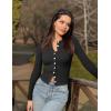 imageOQQ Womens Long Sleeve Shirts Crew Neck Button Knit Stretch Casual Basic Tops Fitted Tee ShirtsBlack