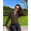 imageOQQ Womens Long Sleeve Shirts Crew Neck Button Knit Stretch Casual Basic Tops Fitted Tee ShirtsDarkbrown