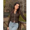imageOQQ Womens Long Sleeve Shirts Crew Neck Button Knit Stretch Casual Basic Tops Fitted Tee ShirtsDarkbrown