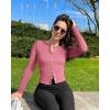 imageOQQ Womens Long Sleeve Shirts Crew Neck Button Knit Stretch Casual Basic Tops Fitted Tee ShirtsDry Rose