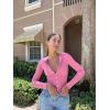 imageOQQ Womens Long Sleeve Shirts Crew Neck Button Knit Stretch Casual Basic Tops Fitted Tee ShirtsDry Rose