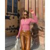 imageOQQ Womens Long Sleeve Shirts Crew Neck Button Knit Stretch Casual Basic Tops Fitted Tee ShirtsDry Rose