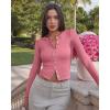imageOQQ Womens Long Sleeve Shirts Crew Neck Button Knit Stretch Casual Basic Tops Fitted Tee ShirtsDry Rose
