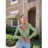 imageOQQ Womens Long Sleeve Shirts Crew Neck Button Knit Stretch Casual Basic Tops Fitted Tee ShirtsPea Green
