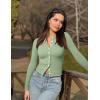 imageOQQ Womens Long Sleeve Shirts Crew Neck Button Knit Stretch Casual Basic Tops Fitted Tee ShirtsPea Green
