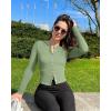 imageOQQ Womens Long Sleeve Shirts Crew Neck Button Knit Stretch Casual Basic Tops Fitted Tee ShirtsPea Green