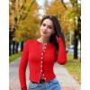 imageOQQ Womens Long Sleeve Shirts Crew Neck Button Knit Stretch Casual Basic Tops Fitted Tee ShirtsRed