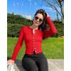 imageOQQ Womens Long Sleeve Shirts Crew Neck Button Knit Stretch Casual Basic Tops Fitted Tee ShirtsRed