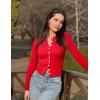 imageOQQ Womens Long Sleeve Shirts Crew Neck Button Knit Stretch Casual Basic Tops Fitted Tee ShirtsRed