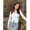 imageOQQ Womens Long Sleeve Shirts Crew Neck Button Knit Stretch Casual Basic Tops Fitted Tee ShirtsWhite