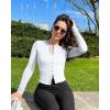 imageOQQ Womens Long Sleeve Shirts Crew Neck Button Knit Stretch Casual Basic Tops Fitted Tee ShirtsWhite