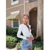 imageOQQ Womens Long Sleeve Shirts Crew Neck Button Knit Stretch Casual Basic Tops Fitted Tee ShirtsWhite
