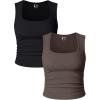 imageOQQ Womens 2 Piece Crop Tops Rueched Sleeveless Square Neck Stretch Basic Tank ShirtsBlack tea Leaf