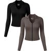 imageOQQ Womens 2 Piece Long Sleeve Shirts Zipper Fashion Sexy Basic Tops Fitted Tee Shirts Black Tea Leaf