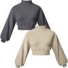 imageOQQ Womens 2 Piece Sweatshirts Cropped Pullover Half High Neck Casual Long Sleeve Shirts 2024 Fall Outfits Darkgrey Oat meal
