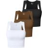imageOQQ Womens 3 Piece Tank Tops Strappy Sleeveless Square Neck Stretch Tee Shirts Crop CamisBlack coffee white