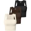 imageOQQ Womens 3 Piece Tank Tops Strappy Sleeveless Square Neck Stretch Tee Shirts Crop CamisBlack darkbrown beige