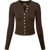 imageOQQ Womens Long Sleeve Shirts Crew Neck Button Knit Stretch Casual Basic Tops Fitted Tee ShirtsDarkbrown
