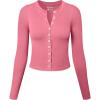 imageOQQ Womens Long Sleeve Shirts Crew Neck Button Knit Stretch Casual Basic Tops Fitted Tee ShirtsDry Rose