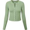 imageOQQ Womens Long Sleeve Shirts Crew Neck Button Knit Stretch Casual Basic Tops Fitted Tee ShirtsPea Green