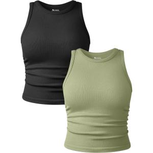 imageOQQ Womens 2 Piece Tank Tops Crew Neck Sleeveless Basic Stretch Casusal Yoga Crop CamisBlack jade Green
