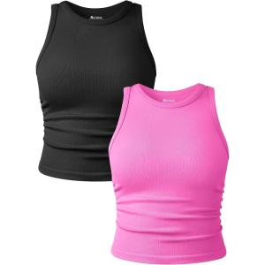 imageOQQ Womens 2 Piece Tank Tops Crew Neck Sleeveless Basic Stretch Casusal Yoga Crop CamisBlack rose