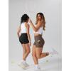 imageOQQ High Waist Shorts for Womens with Deep Pockets Tummy Control Yoga Athletic Workout Running ShortsDarkbrown
