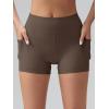 imageOQQ High Waist Shorts for Womens with Deep Pockets Tummy Control Yoga Athletic Workout Running ShortsDarkbrown