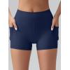 imageOQQ High Waist Shorts for Womens with Deep Pockets Tummy Control Yoga Athletic Workout Running ShortsNavy Blue