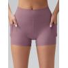 imageOQQ High Waist Shorts for Womens with Deep Pockets Tummy Control Yoga Athletic Workout Running ShortsPurple