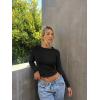 imageOQQ Womens 2 Piece Shirts Long Sleeve Crew Neck Ruched Stretch Basic Fitted Tee Shirts TopsBlack tea Leaf