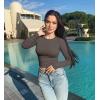 imageOQQ Womens 2 Piece Shirts Long Sleeve Crew Neck Ruched Stretch Basic Fitted Tee Shirts TopsBlack tea Leaf
