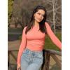 imageOQQ Womens 2 Piece Shirts Long Sleeve Crew Neck Ruched Stretch Basic Fitted Tee Shirts TopsCoralorange candypink