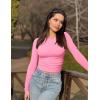 imageOQQ Womens 2 Piece Shirts Long Sleeve Crew Neck Ruched Stretch Basic Fitted Tee Shirts TopsCoralorange candypink