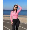 imageOQQ Womens 2 Piece Shirts Long Sleeve Crew Neck Ruched Stretch Basic Fitted Tee Shirts TopsCoralorange candypink