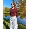 imageOQQ Womens 2 Piece Shirts Long Sleeve Crew Neck Ruched Stretch Basic Fitted Tee Shirts TopsDarkgreen winered