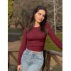 imageOQQ Womens 2 Piece Shirts Long Sleeve Crew Neck Ruched Stretch Basic Fitted Tee Shirts TopsDarkgreen winered
