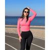 imageOQQ Womens 2 Piece Shirts Long Sleeve Crew Neck Ruched Stretch Basic Fitted Tee Shirts TopsFluorescent Pink A white