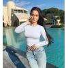 imageOQQ Womens 2 Piece Shirts Long Sleeve Crew Neck Ruched Stretch Basic Fitted Tee Shirts TopsFluorescent Pink A white