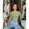 imageOQQ Womens 2 Piece Shirts Long Sleeve Crew Neck Ruched Stretch Basic Fitted Tee Shirts TopsPea Green beige