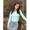 imageOQQ Womens 2 Piece Shirts Long Sleeve Crew Neck Ruched Stretch Basic Fitted Tee Shirts TopsSea Salt Blue dry Rose