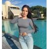 imageOQQ Womens 2 Piece Shirts Long Sleeve Crew Neck Ruched Stretch Basic Fitted Tee Shirts TopsSmoke Grey armygreen