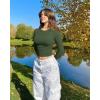 imageOQQ Womens 2 Piece Shirts Long Sleeve Crew Neck Ruched Stretch Basic Fitted Tee Shirts TopsSmoke Grey armygreen