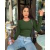 imageOQQ Womens 2 Piece Shirts Long Sleeve Crew Neck Ruched Stretch Basic Fitted Tee Shirts TopsSmoke Grey armygreen