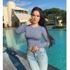 imageOQQ Womens 2 Piece Shirts Long Sleeve Crew Neck Ruched Stretch Basic Fitted Tee Shirts TopsTaro Purple blues