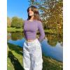 imageOQQ Womens 2 Piece Shirts Long Sleeve Crew Neck Ruched Stretch Basic Fitted Tee Shirts TopsTaro Purple blues