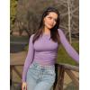 imageOQQ Womens 2 Piece Shirts Long Sleeve Crew Neck Ruched Stretch Basic Fitted Tee Shirts TopsTaro Purple blues