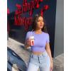 imageOQQ Womens 3 Piece Crop Tops Crew Neck Shorts Sleeve Stretch Fitted Shirts Crop TopsBlack purple candyblue